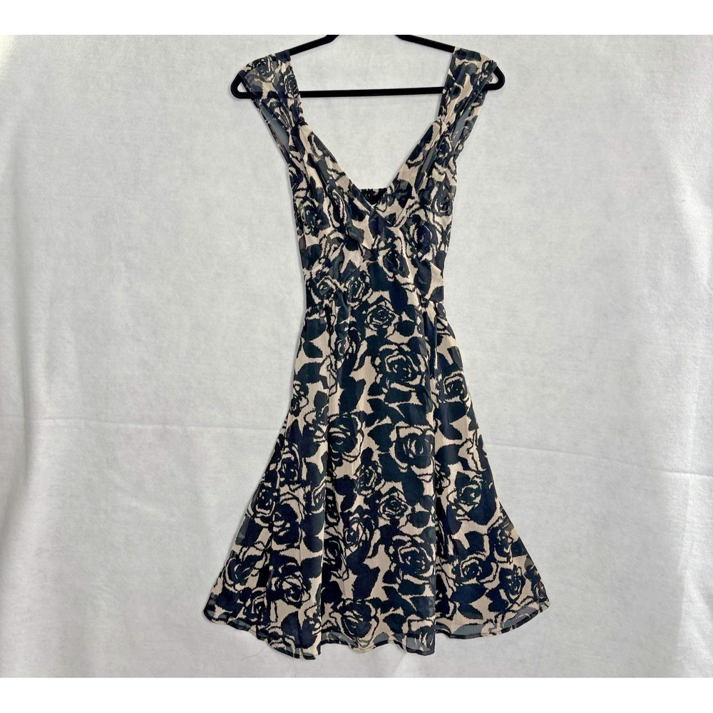 ROMY Women Fit Flare Sleeveless Belted Lined Dress Lightweight Sz L Black 23-7